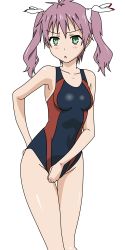 Rule 34 | absurdres, blush, green eyes, highres, mayo chiki!, niccoboss, one-piece swimsuit, pink hair, ribbon, swimsuit, transparent, usami masamune, vector trace