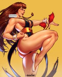 Rule 34 | 1girl, absurdres, alternate costume, alternate hairstyle, ass, bare legs, bare shoulders, bracelet, breasts, brown hair, capcom, chun-li, cleavage, fingernails, highres, huge ass, jewelry, large breasts, long hair, muscular legs, official alternate costume, pelvic curtain, revealing clothes, shiny skin, shoes, sideboob, sleeveless, smile, spiked bracelet, spikes, standing, standing on one leg, street fighter, street fighter v, thong, valentina tavolilla, valentinainat1, very long hair