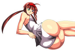 Rule 34 | 10s, 1girl, ahoge, ass, bare shoulders, blue eyes, breasts, brown hair, for-somebody, green eyes, hairband, heterochromia, highres, huge ass, leotard, long hair, looking at viewer, lying, on side, ryoubi (senran kagura), senran kagura, shiny clothes, shiny skin, simple background, smile, solo, twintails, very long hair, white background
