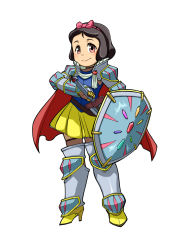 Rule 34 | 1girl, adapted costume, armor, bad id, bad pixiv id, cape, full body, gauntlets, greaves, highres, knight, ogihara mach, shield, short hair, snow white, snow white (disney), snow white and the seven dwarfs, solo, sword, weapon