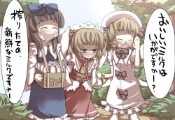 Rule 34 | 3girls, black hair, blonde hair, blue eyes, bottle, bow, breast milk, chestnut mouth, collar, drill hair, female focus, gaoo (frpjx283), hair bow, hat, headdress, leash, luna child, milk, multiple girls, open mouth, smile, star sapphire, sunny milk, touhou, translation request, twintails, wings