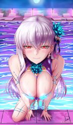 Rule 34 | 1girl, absurdres, bare shoulders, breasts, cleavage, fate/grand order, fate (series), highres, kama (fate), kama (swimsuit avenger) (fate), kama (swimsuit avenger) (third ascension) (fate), large breasts, light purple hair, long hair, looking at viewer, nail polish, romulproduce, smile, solo