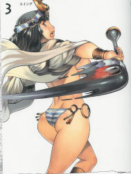 Rule 34 | 00s, 1girl, ancient princess menace, ass, black hair, blue panties, breasts, f.s., looking back, menace (queen&#039;s blade), menace (queen's blade), nail polish, open mouth, panties, pink nails, queen&#039;s blade, revealing clothes, setra, short hair, solo, striped clothes, striped panties, underwear