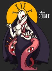 Rule 34 | 1girl, absurdres, character name, double (skullgirls), female focus, highres, red eyes, simple background, skullgirls, solo