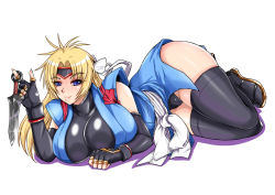 Rule 34 | breasts, headband, japanese clothes, kunai, large breasts, leotard, martial champion, racheal, smile, weapon