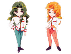 1990s_(style) 1boy 1girl aiguillette arisugawa_juri arisugawa_jury chibi official_art retro_artstyle saionji_kyoichi saionji_kyouichi shoujo_kakumei_utena white_background