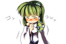 Rule 34 | 1girl, 8bit, bad id, bad pixiv id, blush, coughing, detached sleeves, closed eyes, female focus, frog, green hair, hachi (8bit canvas), japanese clothes, kochiya sanae, miko, snake, solo, touhou