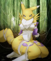 Rule 34 | 1girl, absurdres, artist request, blue eyes, digimon, digimon (creature), furry, furry female, gloves, highres, renamon, smile, solo