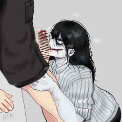 black_hair blood blood_on_face blue_eyes censored creepypasta fellatio jeff_the_killer oral penis