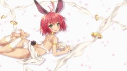 Rule 34 | 10s, 1girl, ahoge, animal ears, back, barefoot, book, child, feet, green eyes, highres, isekai maou to shoukan shoujo no dorei majutsu, legs up, looking at viewer, lying, official art, on stomach, rabbit ears, rabbit girl, rabbit tail, red hair, soles, solo, sylvie (isekai maou), tail, toes, tsurusaki takahiro