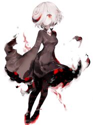 Rule 34 | 1girl, black dress, blush, breasts, dress, high collar, looking at viewer, medium breasts, multicolored hair, red eyes, sage (sonic), short hair, sonic (series), usa37107692, very long sleeves, virtual reality, white hair, wide sleeves