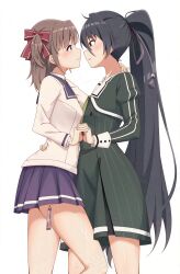 Rule 34 | 2girls, blush, bow, brown hair, character request, commentary request, hair bow, hair ribbon, hand on another&#039;s back, hand on another&#039;s neck, highres, interlocked fingers, long hair, medium hair, motsutoko, multiple girls, parted lips, ribbon, toji no miko, very long hair, yuri