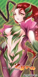 Rule 34 | 1girl, breasts, character name, joypyonn, large breasts, league of legends, long hair, looking at viewer, navel, plant, red hair, solo, vines, yellow eyes, zyra