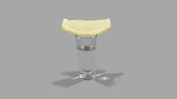 Rule 34 | cup, drinking glass, food, fruit, grey background, highres, lemon, lemon slice, no humans, original, simple background, still life, tsukumizu yuu, water