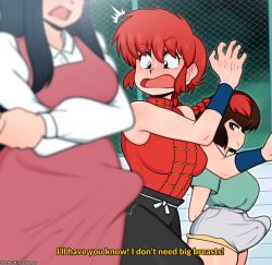 Rule 34 | 3girls, black hair, blush, braid, braided ponytail, breasts, brown eyes, brown hair, bulge, clothes, english text, erection, erection under clothes, futa with female, futanari, long hair, looking at viewer, medium breasts, multiple girls, open clothes, open mouth, ponytail, ranma 1/2, red hair, saotome ranma, scocks4you, shorts, surprised, tendou nabiki