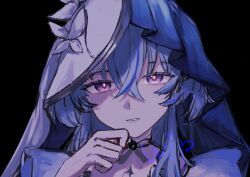 1girl blue_butterfly blue_hair blue_veil bug butterfly dress hair_between_eyes insect long_hair purple_eyes solo tacet_mark_(wuthering_waves) takamatu_hajime the_shorekeeper_(wuthering_waves) two-tone_veil white_dress white_veil wuthering_waves