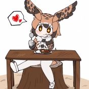 Rule 34 | 1girl, animated, blush, commentary, curry, curry rice, eurasian eagle owl (kemono friends), food, foodgasm, head wings, heart, holding, holding spoon, kemono friends, rice, simple background, smile, sparkling eyes, spoken heart, spoon, swinging legs, table, tail, tail wagging, taro (tontaro), tree stump, video, white background, white legwear, wings, wooden table