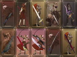 Rule 34 | 00s, 1girl, 6+boys, archer (fate), archer class (fate), armor, artoria pendragon (all), artoria pendragon (fate), assassin class (fate), berserker class (fate), card, card (medium), caster class (fate), cu chulainn (fate), cu chulainn (fate/stay night), dagger, ea (fate/stay night), everyone, excalibur (fate/stay night), excalibur morgan (fate), fate/stay night, fate (series), gae bolg (fate), heracles (fate), kanshou &amp; bakuya (fate), katana, knife, lancer class (fate), medea (fate), medusa (fate), medusa (rider) (fate), monohoshizao, multiple boys, nameless dagger (fate), polearm, rider class (fate), rulebreaker, saber (fate), saber class (fate), sasaki kojirou (fate), spear, sword, weapon