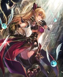 Rule 34 | armpits, granblue fantasy, holding, holding sword, holding weapon, looking at viewer, smile, solo, sword, thighhighs, vira (granblue fantasy), weapon, zettai ryouiki