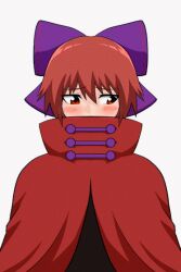 Rule 34 | 1girl, animated, animated gif, averting eyes, blush, bouncing breasts, breasts, clothes lift, hair ribbon, large breasts, lifting own clothes, looking to the side, nipples, no bra, red eyes, red hair, ribbon, sekibanki, shirt lift, short hair, solo, touhou