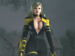 Rule 34 | 3d, animated, animated gif, blonde hair, bodysuit, bouncing breasts, breasts, cleavage, full-length zipper, jiggle, kof: maximum impact, large breasts, lien neville, long hair, lowres, open clothes, the king of fighters, unzipped, zipper