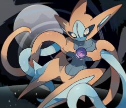 Rule 34 | akadako, bags under eyes, black sclera, black sky, cloud, colored sclera, creatures (company), day, deoxys, deoxys (normal), full body, full moon, game freak, gen 3 pokemon, grey outline, looking at viewer, moon, mythical pokemon, nintendo, no humans, no mouth, one-hour drawing challenge, outdoors, pokemon, pokemon (creature), sky, slit pupils, solo, sparkle, standing, tentacles, white eyes