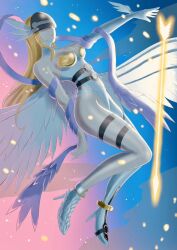 Rule 34 | angel, angel girl, angewomon, belt, digimon, digimon (creature), head wings, long hair, mask, wings