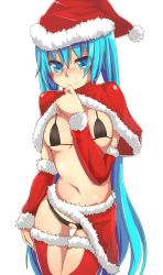 Rule 34 | 1girl, aqua eyes, aqua hair, bad id, bad pixiv id, blush, breasts, detached sleeves, hat, hatsune miku, highres, jack dempa, long hair, navel, nipples, santa costume, santa hat, see-through, simple background, small breasts, smile, solo, thigh gap, thighhighs, twintails, very long hair, vocaloid, white background
