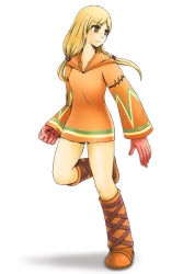 Rule 34 | 1girl, blonde hair, boots, breasts, brown eyes, final fantasy, final fantasy tactics, full body, geomancer (fft), gloves, long hair, rawza, solo, twintails, white background