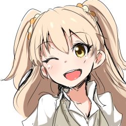 Rule 34 | 10s, 1girl, ;d, blush, clearite, eyelashes, idolmaster, idolmaster cinderella girls, jougasaki rika, long hair, lowres, one eye closed, open mouth, simple background, smile, solo, two side up, white background, wink