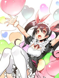 Rule 34 | 10s, 1girl, ajishio, balloon, black hair, blush, bow, hair bow, heart balloon, love live!, love live! school idol project, maid, mogyutto &quot;love&quot; de sekkin chuu!, open mouth, outstretched arms, red eyes, smile, solo, thighhighs, twintails, white thighhighs, yazawa nico