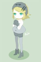 Rule 34 | alternate costume, bad id, bad pixiv id, blonde hair, green eyes, high heels, kagamine rin, pantyhose, shoes, solo, vocaloid