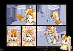 Rule 34 | 1girl, absurdres, bedroom, blush, breasts, chao (sonic), comic, curtains, female focus, furry, furry female, highres, large breasts, lecerf, mature female, pussy, sonic (series), sonic (series), vanilla the rabbit, video game
