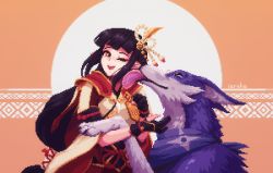 Rule 34 | 1girl, artist name, canyne, hair ornament, hinoa, ioruko, japanese clothes, licking, licking another&#039;s face, monster hunter (series), monster hunter rise, one eye closed, pixel art, smile, yellow eyes