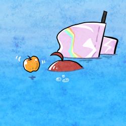 Rule 34 | 1girl, ahoge, air bubble, apple, arknights, asphyxiation, bubble, commentary request, drowning, dwarf, flag, food, fruit, golden apple, highres, myrtle (arknights), partially submerged, pink hair, sarasa353, solo, water, white flag