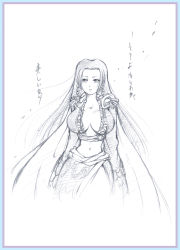 Rule 34 | 1girl, boa hancock, breasts, cape, cleavage, earrings, female focus, highres, jewelry, long hair, monochrome, navel, one piece, sash, side slit, sketch, skirt, solo