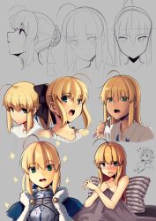 Rule 34 | 1girl, :d, absurdres, ahoge, alternate hairstyle, armor, artoria pendragon (all), artoria pendragon (fate), black bow, blonde hair, blue cape, blush, boa (brianoa), bow, braid, braided bun, breastplate, cape, chibi, chibi inset, closed mouth, collared shirt, commentary, embarrassed, english commentary, expressions, fate/stay night, fate (series), fur trim, green eyes, grey background, hair bow, hair bun, highres, long hair, looking at viewer, necktie, nose blush, nude, open mouth, pillow, ponytail, round teeth, saber (fate), shirt, sidelocks, simple background, smile, sparkle, teeth, under covers, undone necktie, upper teeth only, white shirt, wing collar, zzz