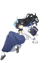 Rule 34 | 1girl, ahoge, ark order, bag, black hair, blue fire, blue sailor collar, blue skirt, book, brown footwear, fiery horns, fire, full body, greetload, holding, holding scroll, horns, loafers, long hair, long skirt, long sleeves, looking at viewer, neckerchief, official art, open book, pleated skirt, pointy ears, sailor collar, school bag, school uniform, scroll, serafuku, shirt, shoes, sidelocks, skirt, smile, solo, tachi-e, transparent background, white legwear, white shirt, will-o&#039;-the-wisp (ark order), yellow neckerchief