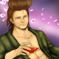 Rule 34 | 1boy, alcohol, brown hair, drinking, male focus, one piece, pompadour, scar, solo, thatch