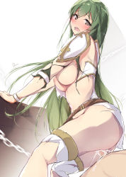 Rule 34 | 1boy, 1girl, armor, ass, blush, breasts, brown hair, chain, chained, commentary request, crying, crying with eyes open, cum, cum in pussy, defeat, dermar, dress, erinys (fire emblem), fire emblem, fire emblem heroes, green hair, hetero, highres, large breasts, long hair, navel, nintendo, penis, sex, shoulder armor, signature, solo focus, tears, thighs, torn clothes, very long hair, white dress