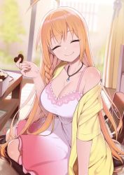 Rule 34 | 1girl, :o, ahoge, animated, blue eyes, blush, braid, breasts, candy, chocolate, chocolate heart, cleavage, collarbone, dress, food, happy, heart, jewelry, large breasts, lk (lk00), long hair, looking at viewer, looping animation, lunch (shin new), necklace, orange hair, parted lips, pecorine (princess connect!), princess connect!, shiny skin, sidelocks, sitting, smile, solo, sundress, table, tagme, very long hair, video, yokozuwari