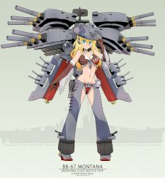 Rule 34 | 10s, 16-inch/50-caliber mark 7 gun, 1girl, adjusting clothes, adjusting headwear, artillery, blonde hair, blue eyes, breasts, cannon, chaps, choker, cleavage, cowboy hat, cowboy western, elbow gloves, fringe trim, full body, gloves, hat, hex grid, honeycomb (pattern), honeycomb background, honeycomb pattern, kantai collection, long hair, md5 mismatch, midriff, naval artillery, naval gun, original, personification, radar, smile, solo, turret, united states, united states navy, ushimado, uss montana (bb-67)