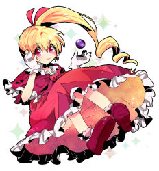 Rule 34 | 1girl, biscuit krueger, blonde hair, blush, capelet, dress, drill hair, frilled dress, frills, gloves, hair ribbon, hand on own cheek, hand on own face, hunter x hunter, knees together feet apart, lolita fashion, long hair, mary janes, momochiko, pink eyes, ponytail, ribbon, shoes, smile, solo, sparkle, white gloves