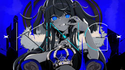 Rule 34 | + +, .live, 1girl, absurdres, barbed wire, black collar, black nails, blue background, blue eyes, blue theme, chair, coat, collar, commentary request, crown, unworn crown, finger to mouth, fur-trimmed coat, fur trim, grin, highres, holding, holding crown, kakyouin chieri, king (vocaloid), looking at viewer, nail polish, smile, solo, song name, teeth, throne, two side up, user jhhp7477, virtual youtuber, vocaloid