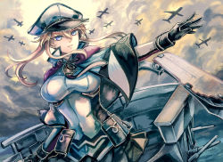 Rule 34 | 10s, 1girl, blonde hair, blue eyes, breasts, capelet, female focus, gloves, graf zeppelin (kancolle), hat, kantai collection, large breasts, long hair, military, military uniform, miniskirt, orange yanagi, peaked cap, skirt, solo, twintails, uniform