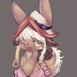 Rule 34 | 10s, artist request, brown eyes, rabbit, furry, highres, made in abyss, nanachi (made in abyss), one eye closed, white hair