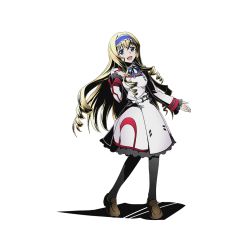 Rule 34 | 10s, 1girl, alpha transparency, black pantyhose, blonde hair, blue eyes, blue hairband, blue ribbon, cecilia alcott, divine gate, dress, drill hair, full body, hairband, infinite stratos, long hair, looking at viewer, neck ribbon, official art, open mouth, pantyhose, ribbon, solo, transparent background, ucmm, very long hair