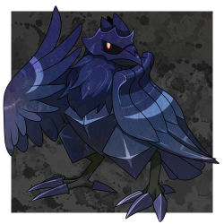 Rule 34 | black sclera, border, closed mouth, colored sclera, commentary request, corviknight, creatures (company), full body, game freak, gen 8 pokemon, nintendo, no humans, outside border, pokemon, pokemon (creature), red eyes, shuga (mhwii), solo, standing, talons, white border