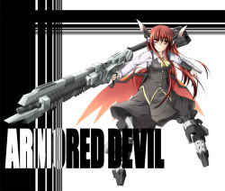 Rule 34 | 1girl, armored core, armored core last raven, bad id, bad pixiv id, female focus, from software, gun, haru-yua, head wings, koakuma, long hair, red eyes, red hair, rifle, solo, embodiment of scarlet devil, touhou, weapon, wings, yua (checkmate)