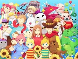 Rule 34 | 0mzum1, 6+boys, 6+girls, aeolia (mother 3), banana, blonde hair, blue eyes, boney, brown hair, claus (mother 3), clayman, dog, doria (mother 3), doseisan, duster (mother), everyone, flint (mother 3), flower, food, frog, fruit, highres, hinawa, ionia (mother 3), kumatora, lil miss marshmallow, lucas (mother 3), monkey, mother (game), mother 3, multiple boys, multiple girls, nintendo, pigmask, pink eyes, pink hair, porky minch, rope snake, salsa (mother), sunflower, the seven needles (mother 3), ultimate chimera, yokuba